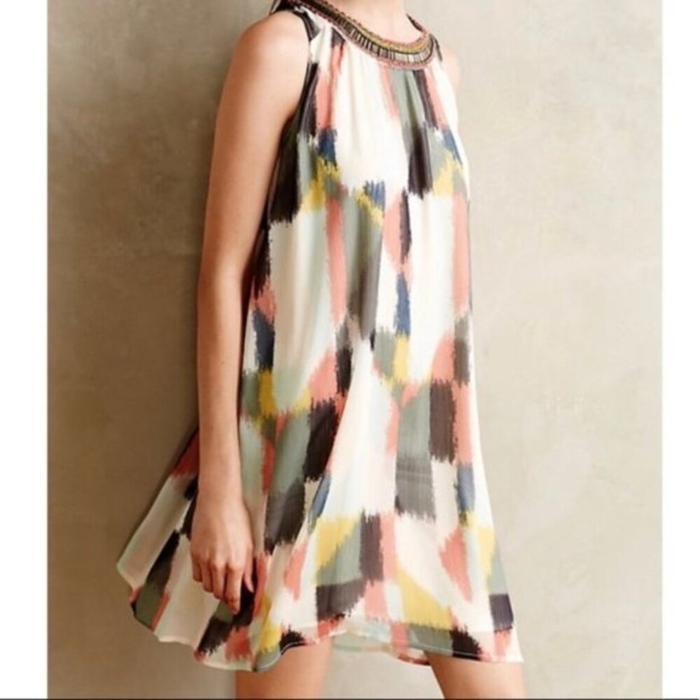 Anthropologie HD In Paris | Jeweled Brushstrokes Beaded Halter Tank Mini | 10